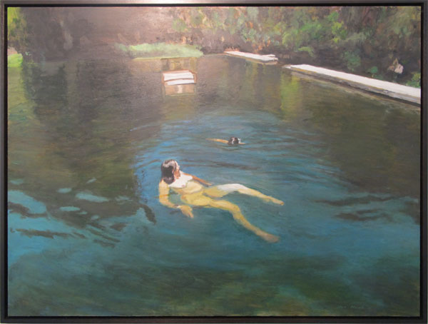 Woman (self-portrait) with daughter, swimming