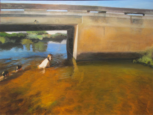 Under the bridge (self-portrait with the artist’s children)